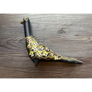 Vintage Hand Painted Black  Bird Figurine‎ Hecho en Mexico Folk Art